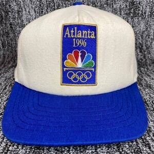 Vintage 90s Atlanta 1996 Olympics NBC Sports Snapback Hat Off White Blue Cap